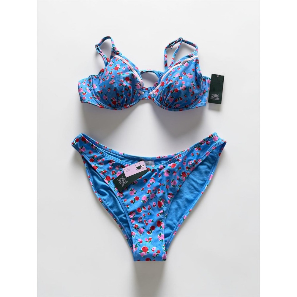 Wild Fable Blue Floral Underwire Bikini Set High Leg Swimsuit NWT XL 16